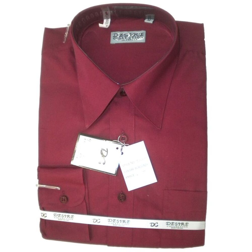 Desire Collection Men's Long Sleeve Classic Fit Pocket Dress Shirt Burgundy